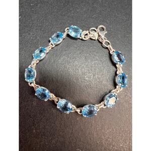 Vintage dead stock Swiss blue topaz sterling silver 8 inch bracelet